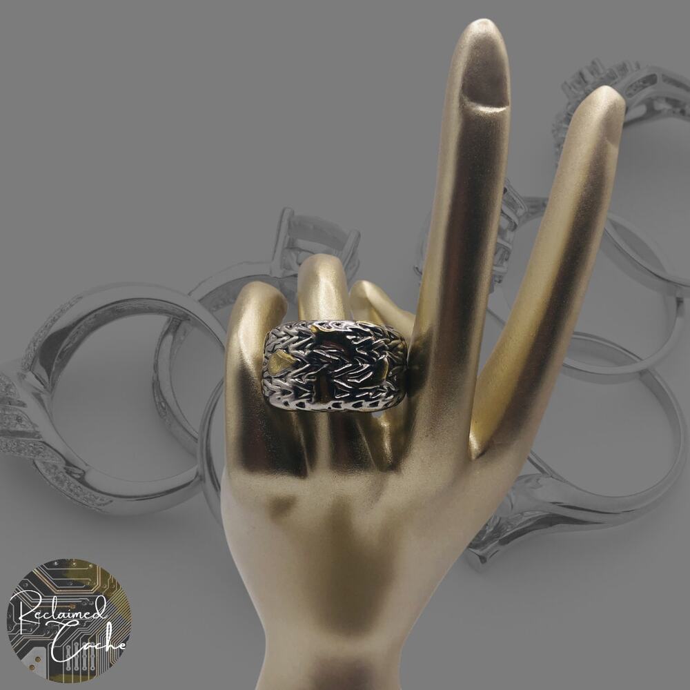 Silver and Gold Abstract Strokes Ring - Size 5.5